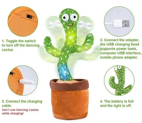 Dancing Cactus Toy – Singing & Talking Plush with Voice Recording, USB Rechargeable – Fun Educational Gift for Kids 6 Months+